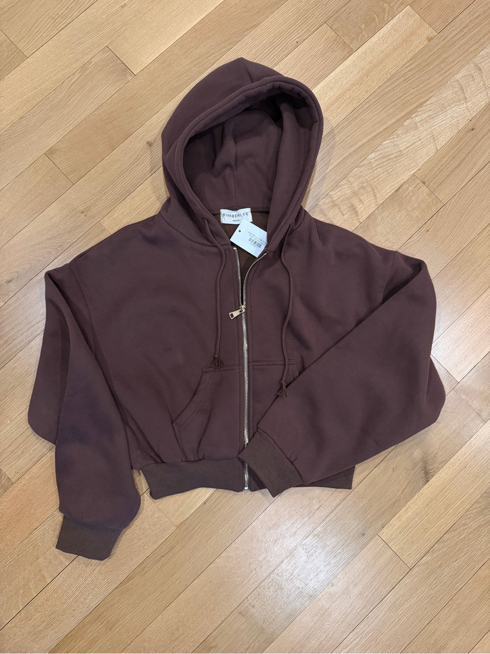 Dark Brown Zip-Up Cropped Hoodie